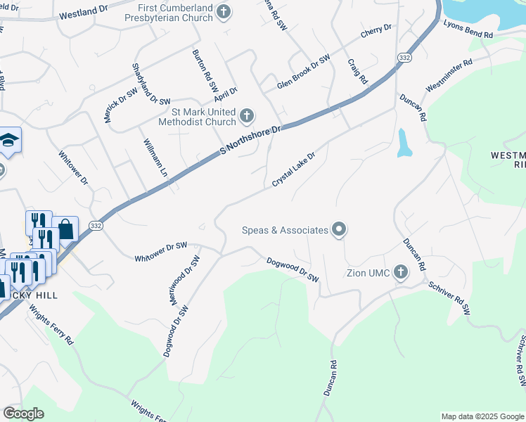 map of restaurants, bars, coffee shops, grocery stores, and more near 7031 Crystal Lake Drive in Knoxville
