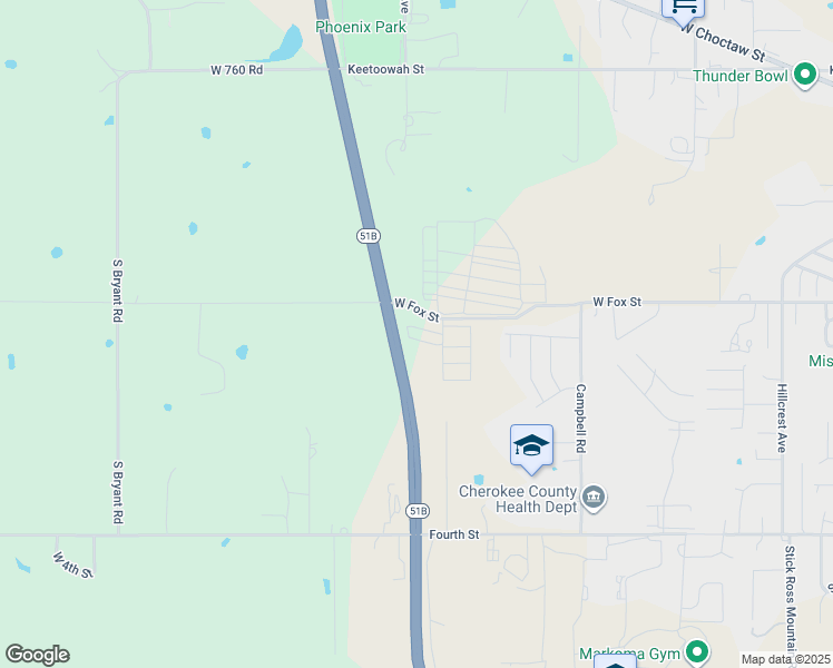 map of restaurants, bars, coffee shops, grocery stores, and more near 659 South Village Drive in Tahlequah