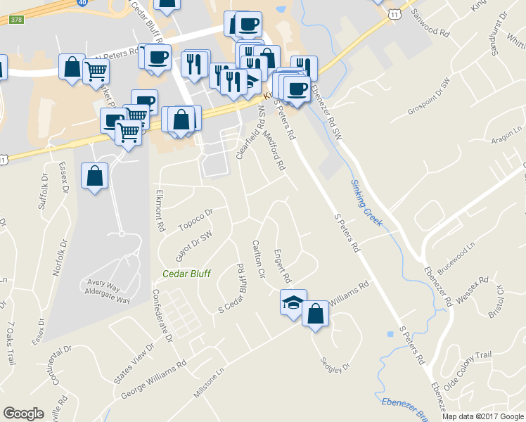 map of restaurants, bars, coffee shops, grocery stores, and more near 9029 Carlton Circle in Knoxville