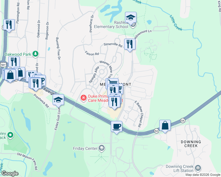 map of restaurants, bars, coffee shops, grocery stores, and more near in Chapel Hill