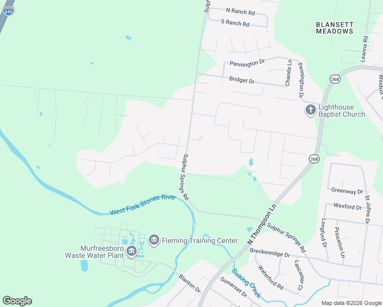 map of restaurants, bars, coffee shops, grocery stores, and more near 3430 Sulphur Springs Road in Murfreesboro