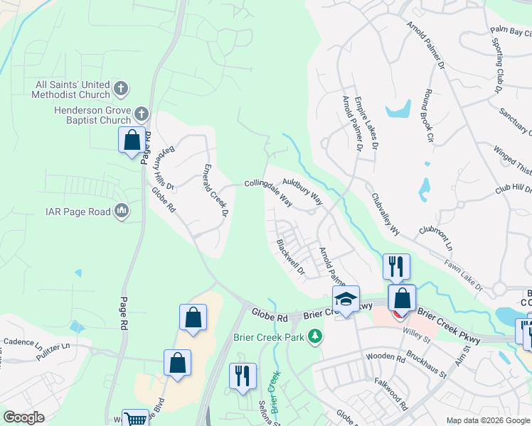map of restaurants, bars, coffee shops, grocery stores, and more near 9913 Jerome Ct in Raleigh