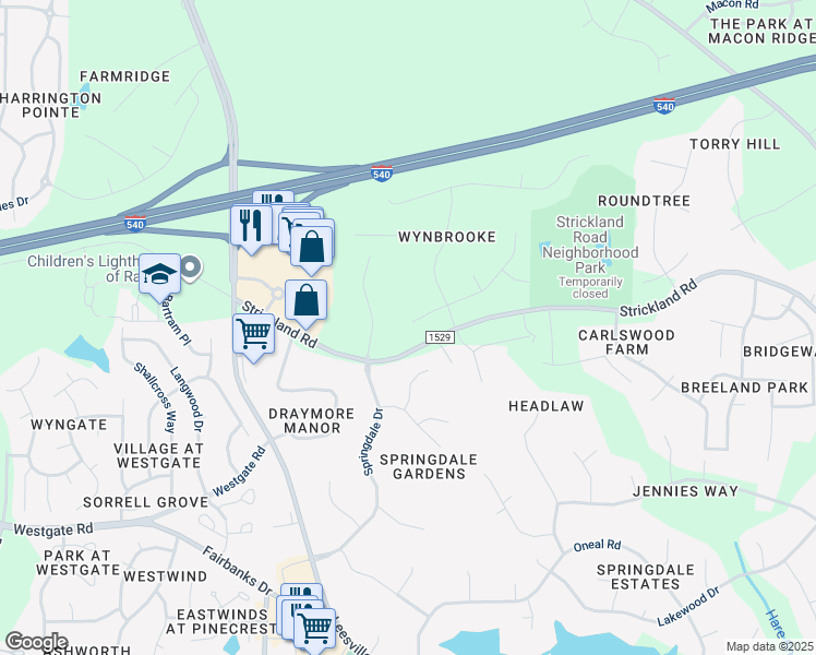 map of restaurants, bars, coffee shops, grocery stores, and more near 13021 Baybriar Drive in Raleigh