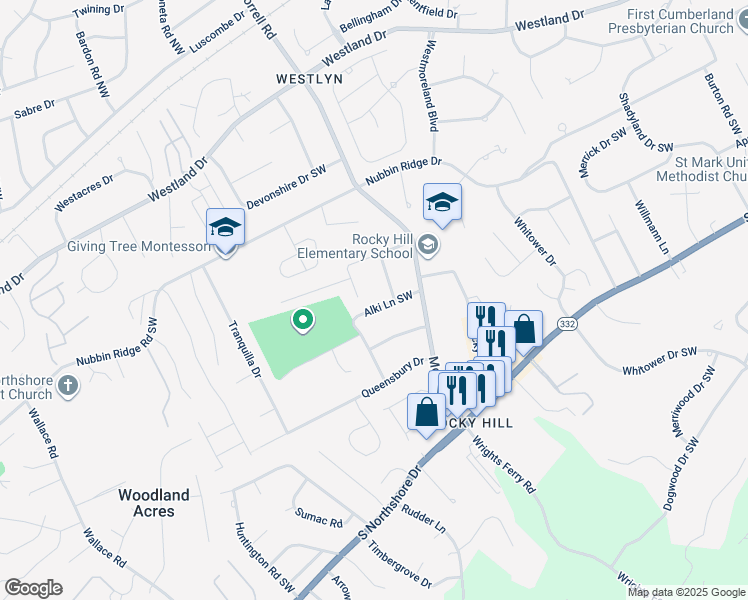 map of restaurants, bars, coffee shops, grocery stores, and more near 7617 Alki Lane Southwest in Knoxville
