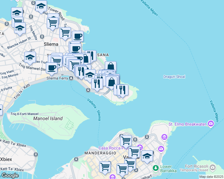 map of restaurants, bars, coffee shops, grocery stores, and more near in Tas-Sliema