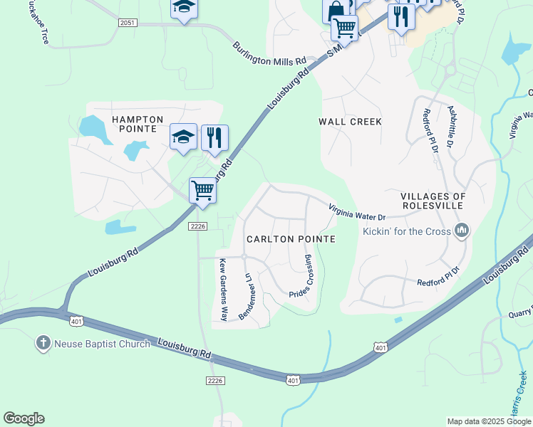 map of restaurants, bars, coffee shops, grocery stores, and more near 325 Marshcroft Way in Rolesville