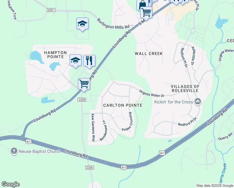 map of restaurants, bars, coffee shops, grocery stores, and more near 325 Marshcroft Way in Rolesville