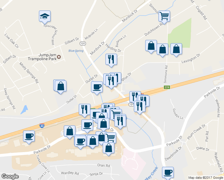 map of restaurants, bars, coffee shops, grocery stores, and more near 505 Lovell Road in Knoxville