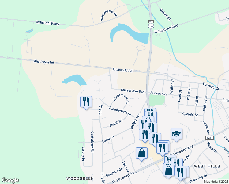 map of restaurants, bars, coffee shops, grocery stores, and more near 1809 Juniper Drive in Tarboro