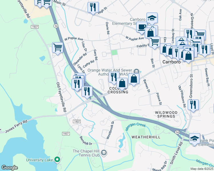 map of restaurants, bars, coffee shops, grocery stores, and more near 109 Alabama Avenue in Carrboro