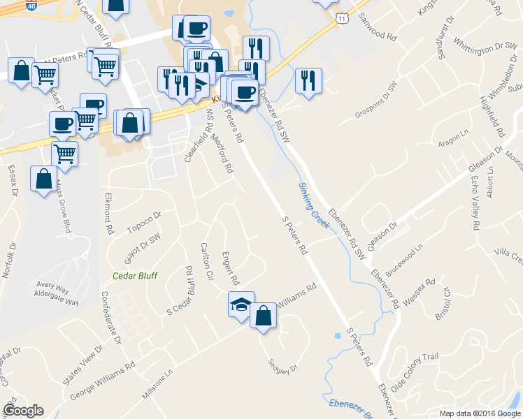 map of restaurants, bars, coffee shops, grocery stores, and more near 263 South Peters Road in Knoxville