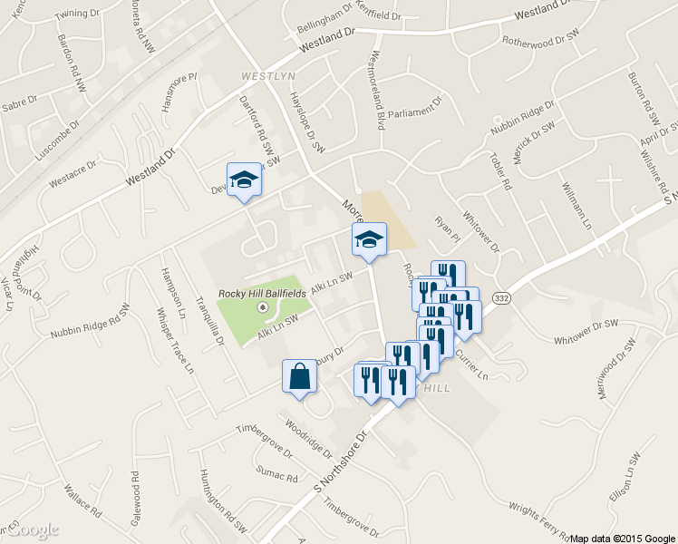 map of restaurants, bars, coffee shops, grocery stores, and more near 7617 Alki Lane Southwest in Knoxville