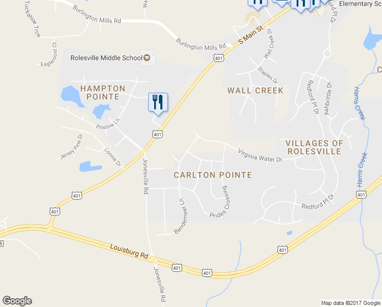 map of restaurants, bars, coffee shops, grocery stores, and more near 301 Marshcroft Way in Rolesville