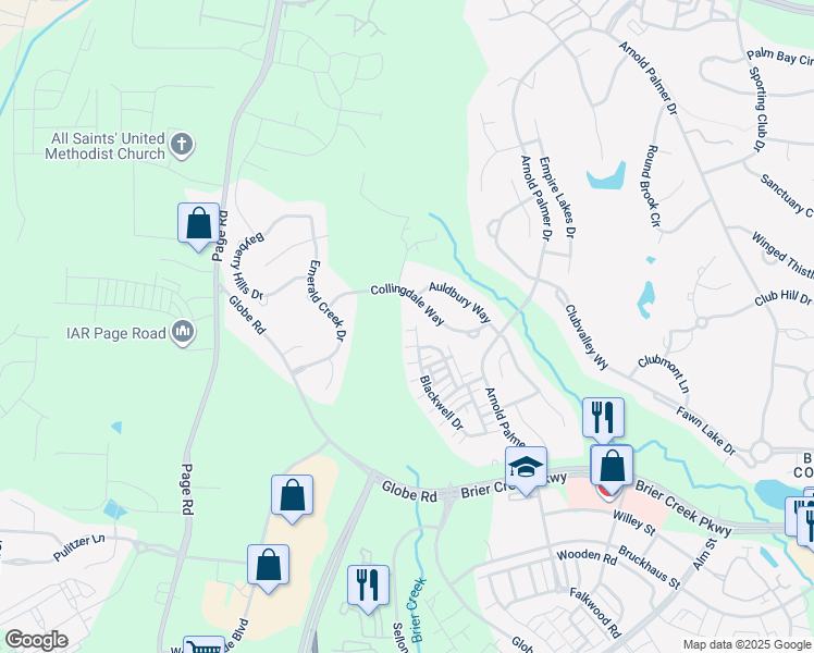 map of restaurants, bars, coffee shops, grocery stores, and more near 9908 Jerome Court in Raleigh