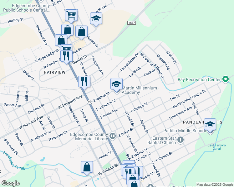 map of restaurants, bars, coffee shops, grocery stores, and more near 400 East Johnston Street in Tarboro