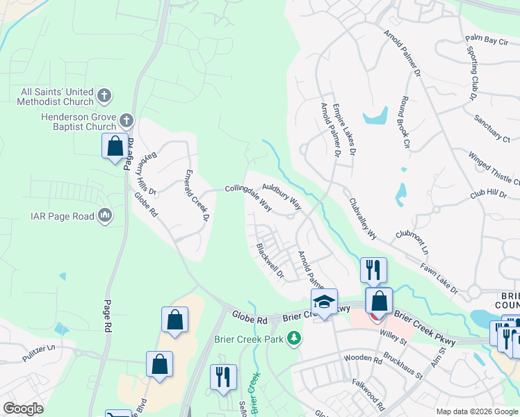 map of restaurants, bars, coffee shops, grocery stores, and more near 2126 Kedvale Avenue in Raleigh