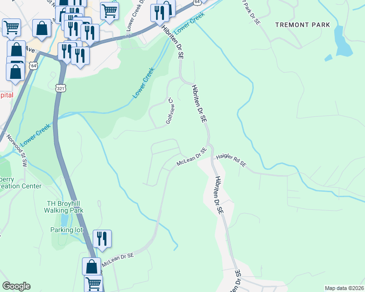 map of restaurants, bars, coffee shops, grocery stores, and more near 702 Chatsworth Circle in Lenoir