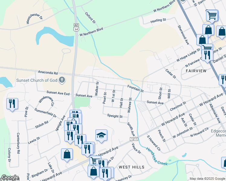 map of restaurants, bars, coffee shops, grocery stores, and more near 306 West 1st Street in Tarboro