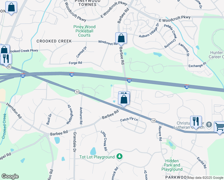 map of restaurants, bars, coffee shops, grocery stores, and more near 1000 North Carolina 54 in Durham