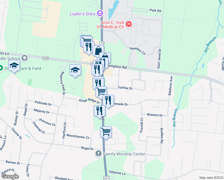 map of restaurants, bars, coffee shops, grocery stores, and more near 3310 Memorial Boulevard in Murfreesboro