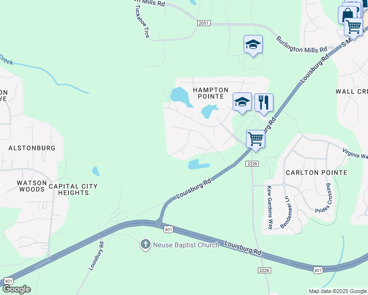 map of restaurants, bars, coffee shops, grocery stores, and more near Jersey Pine Drive in Rolesville