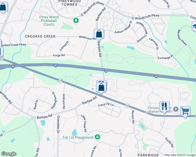 map of restaurants, bars, coffee shops, grocery stores, and more near 6509 Amber Springs Drive in Durham