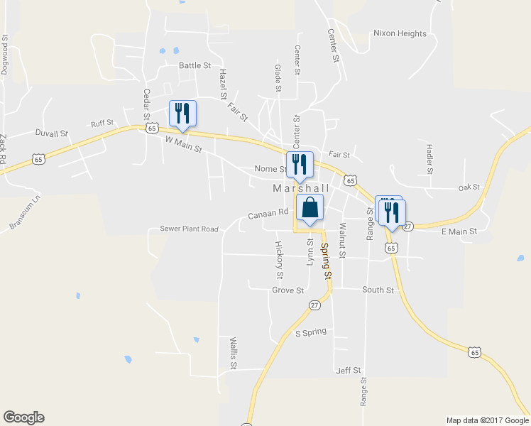 map of restaurants, bars, coffee shops, grocery stores, and more near 400 Canaan Road in Marshall