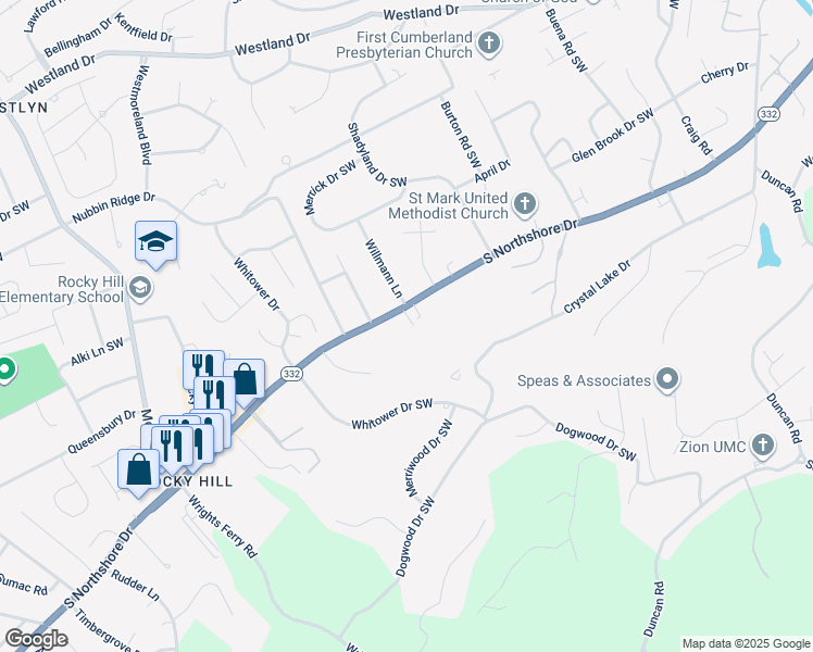 map of restaurants, bars, coffee shops, grocery stores, and more near 1435 Schoolcraft Way in Knoxville