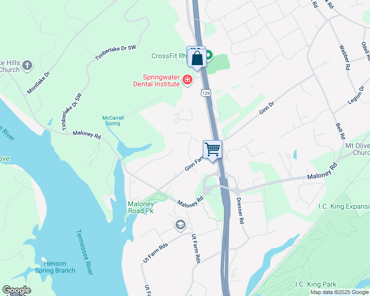 map of restaurants, bars, coffee shops, grocery stores, and more near 3021 Ginnbrooke Lane in Knoxville