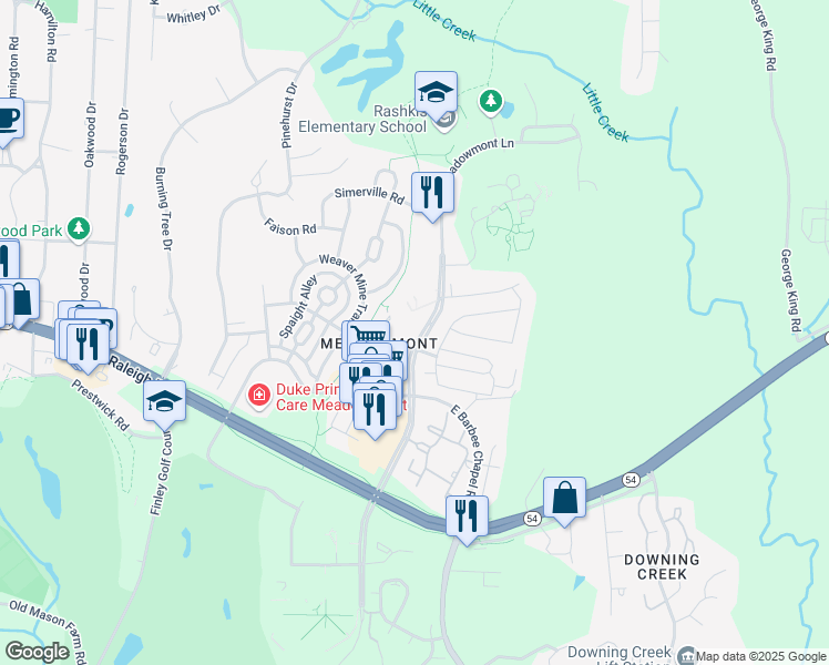 map of restaurants, bars, coffee shops, grocery stores, and more near 100 Sprunt Street in Chapel Hill