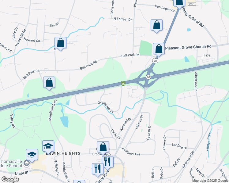 map of restaurants, bars, coffee shops, grocery stores, and more near 910 Grove Circle in Thomasville