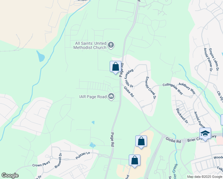map of restaurants, bars, coffee shops, grocery stores, and more near 3002 Page Road in Morrisville