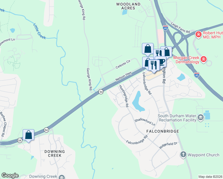 map of restaurants, bars, coffee shops, grocery stores, and more near 4001 Nelson Highway in Chapel Hill
