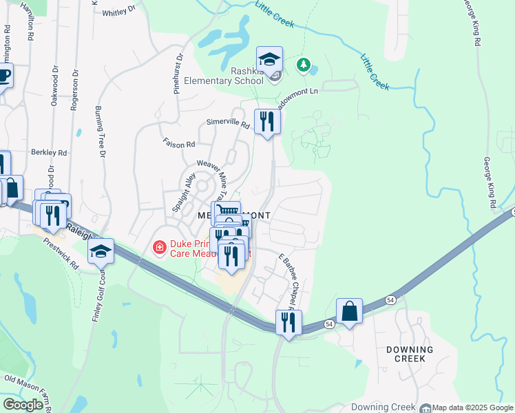 map of restaurants, bars, coffee shops, grocery stores, and more near 100 Sprunt Street in Chapel Hill