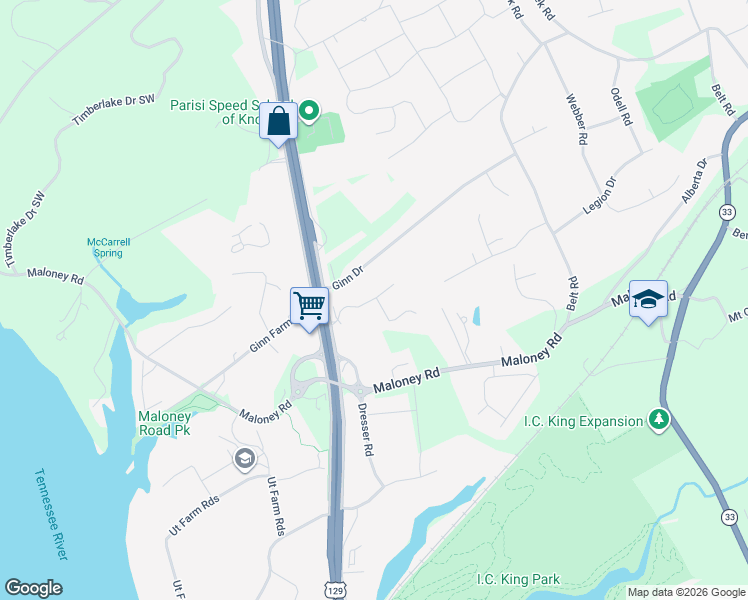 map of restaurants, bars, coffee shops, grocery stores, and more near 3309 South Circle Southwest in Knoxville