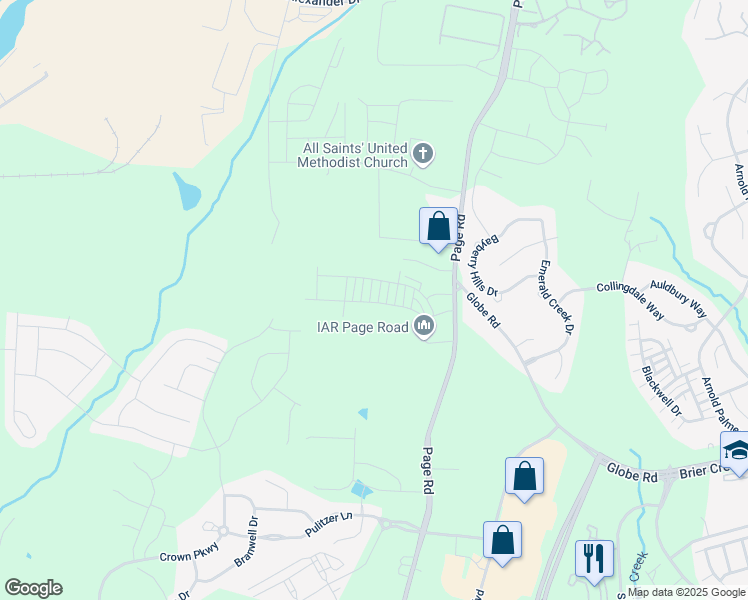 map of restaurants, bars, coffee shops, grocery stores, and more near 3016 Page Road in Morrisville