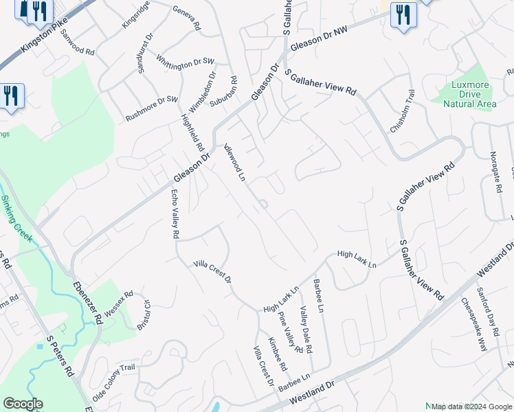 map of restaurants, bars, coffee shops, grocery stores, and more near 603 Idlewood Lane in Knoxville
