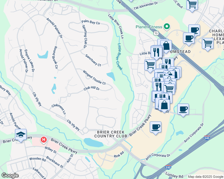 map of restaurants, bars, coffee shops, grocery stores, and more near 8945 Winged Thistle Court in Raleigh
