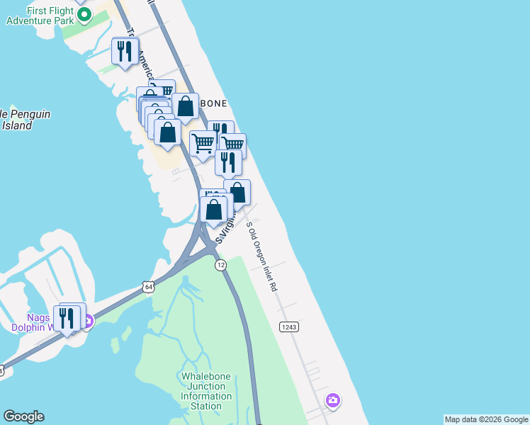map of restaurants, bars, coffee shops, grocery stores, and more near 8001A- Old Oregon Inlet Road in Nags Head