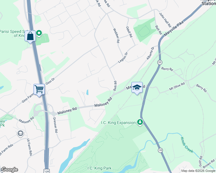 map of restaurants, bars, coffee shops, grocery stores, and more near 5466 Castle Pines Lane in Knoxville