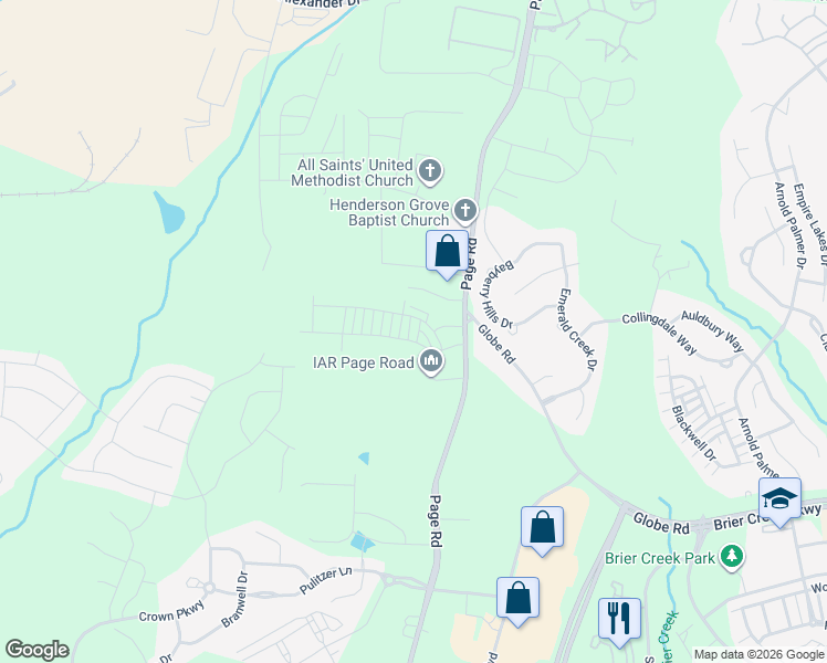 map of restaurants, bars, coffee shops, grocery stores, and more near 3016 Page Road in Morrisville