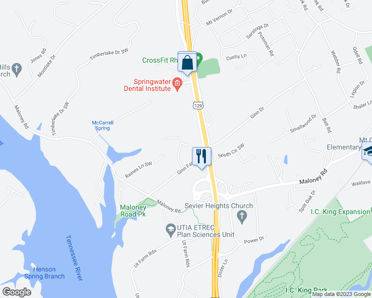 map of restaurants, bars, coffee shops, grocery stores, and more near 3408 Brookmoor Lane in Knoxville