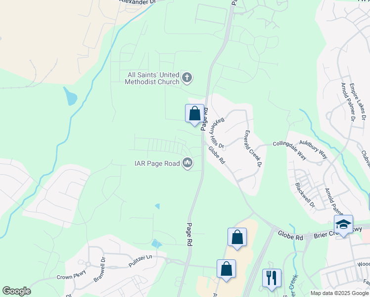 map of restaurants, bars, coffee shops, grocery stores, and more near 3016 Page Road in Morrisville