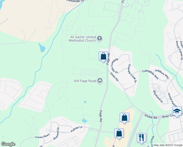 map of restaurants, bars, coffee shops, grocery stores, and more near 3016 Page Road in Morrisville