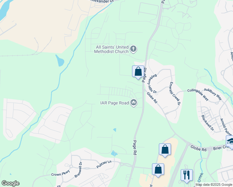 map of restaurants, bars, coffee shops, grocery stores, and more near 3016 Page Road in Morrisville