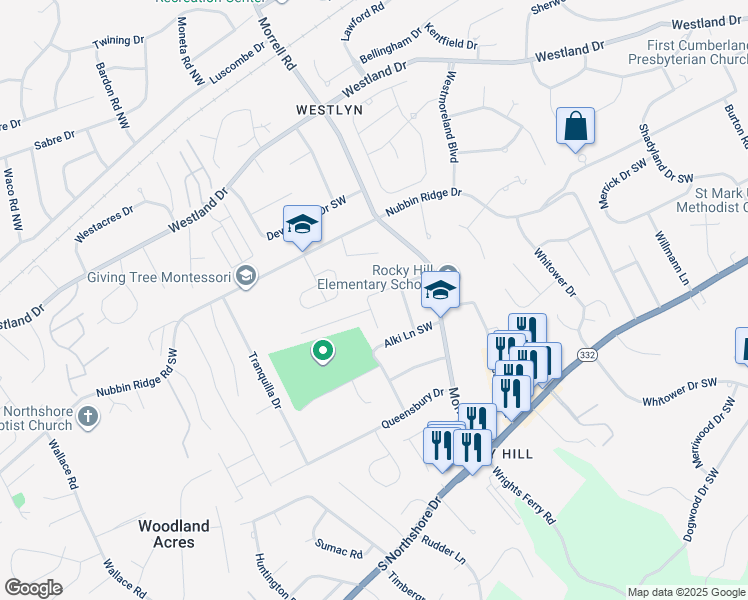 map of restaurants, bars, coffee shops, grocery stores, and more near 7720 Pinner Drive Southwest in Knoxville