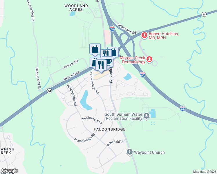 map of restaurants, bars, coffee shops, grocery stores, and more near 1 Bloomsbury Court in Chapel Hill