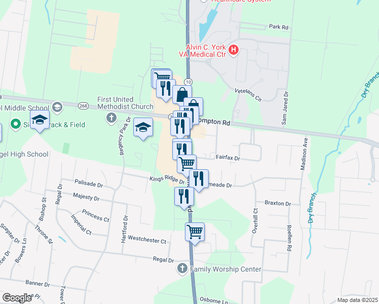 map of restaurants, bars, coffee shops, grocery stores, and more near 3343 Memorial Boulevard in Murfreesboro