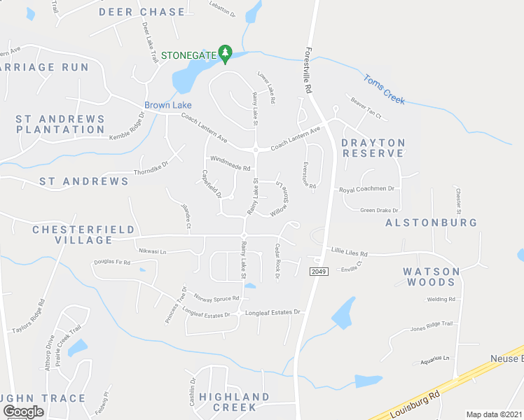 map of restaurants, bars, coffee shops, grocery stores, and more near 3608 Loftwood Lane in Wake Forest