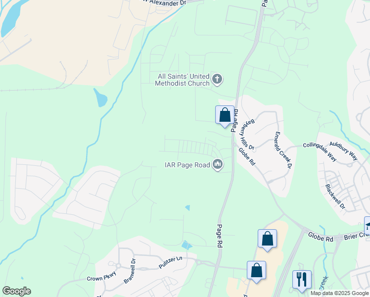 map of restaurants, bars, coffee shops, grocery stores, and more near 3016 Page Road in Morrisville
